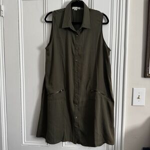 Simply Noelle Women's Sleeveless Army Green Button‎ Up Dress Size 2XL
